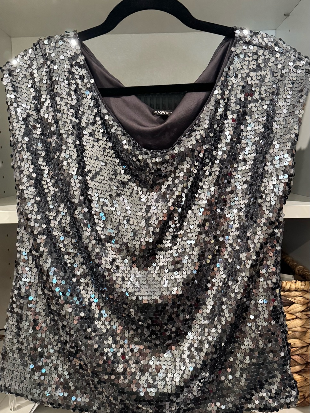 Express Silver Sequin Cowl Neck Tank